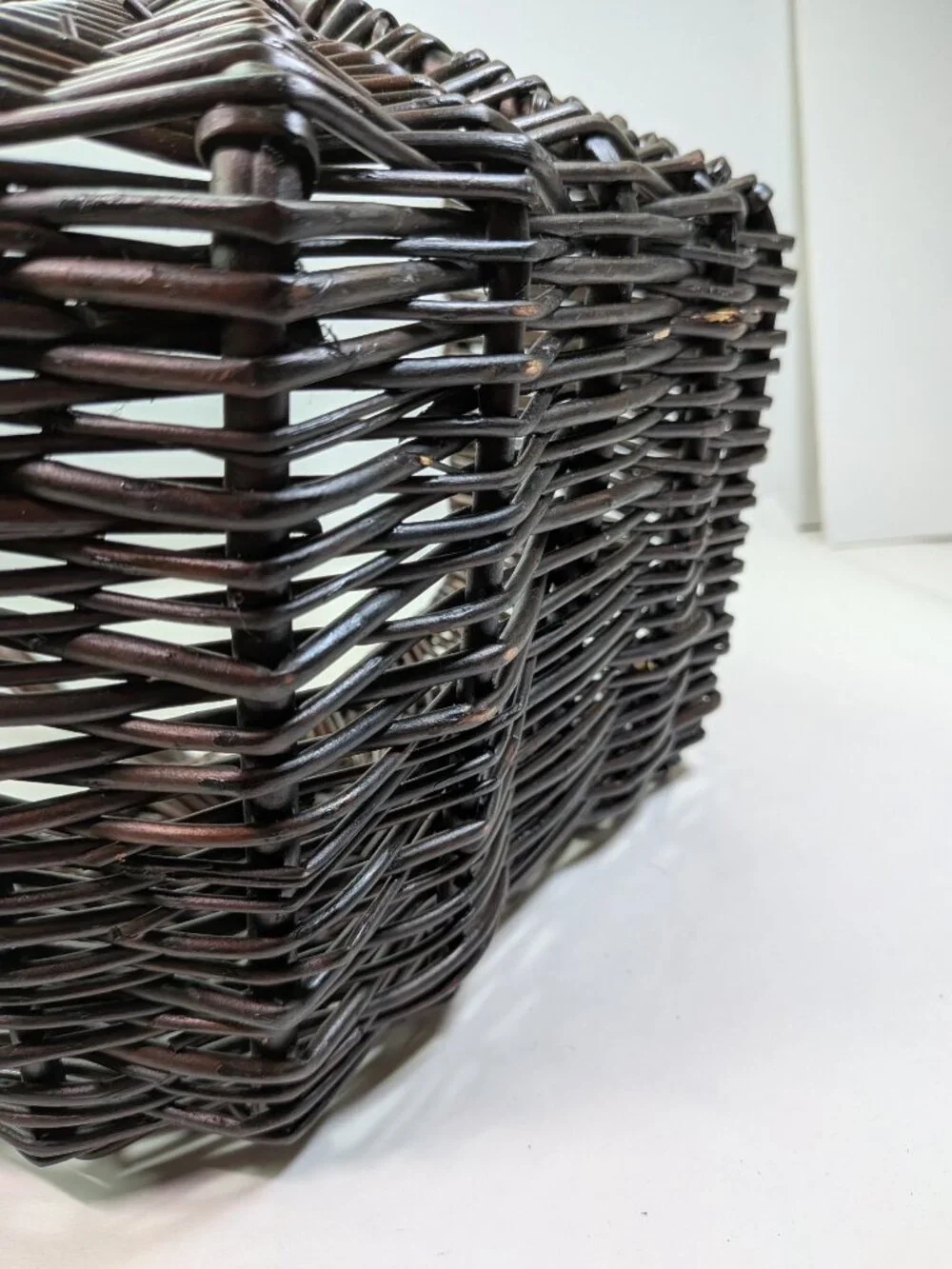 VTG Dark Espresso Wicker Basket Set of 2 High Twisted Handle Gathering Basket
